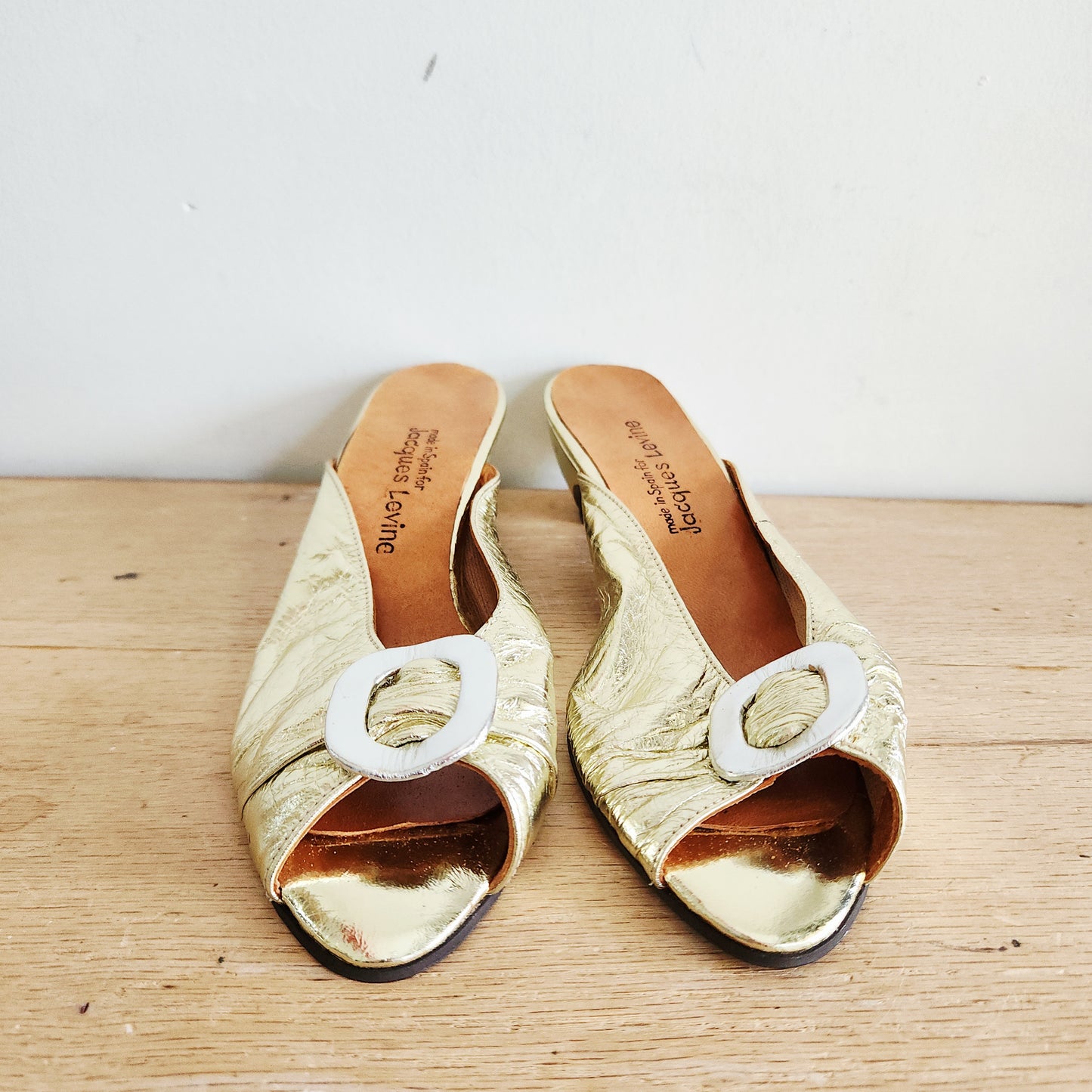 Vintage Jacques Levine Gold Slides with Buckles - size 8B