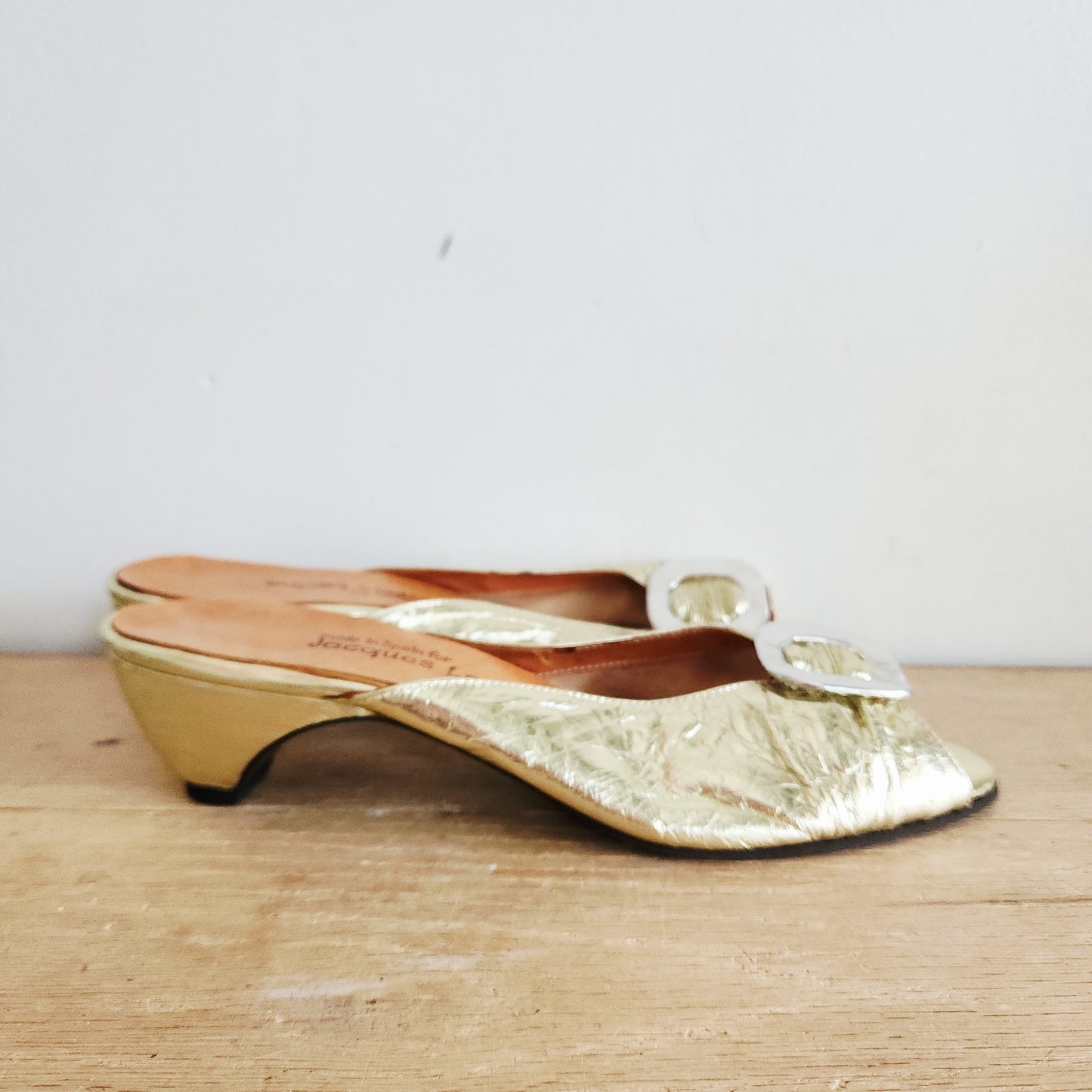 Vintage Jacques Levine Gold Slides with Buckles - size 8B