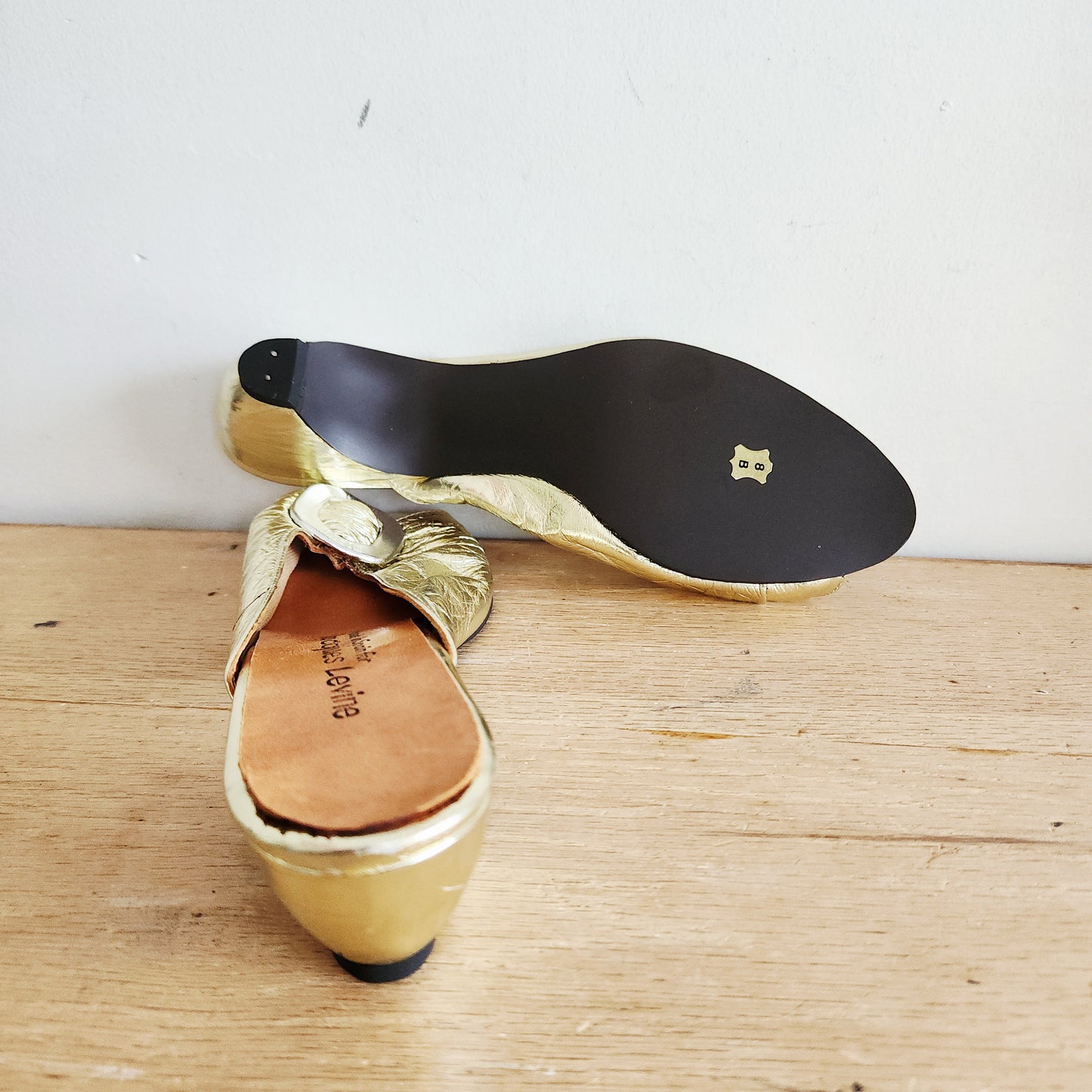 Vintage Jacques Levine Gold Slides with Buckles - size 8B