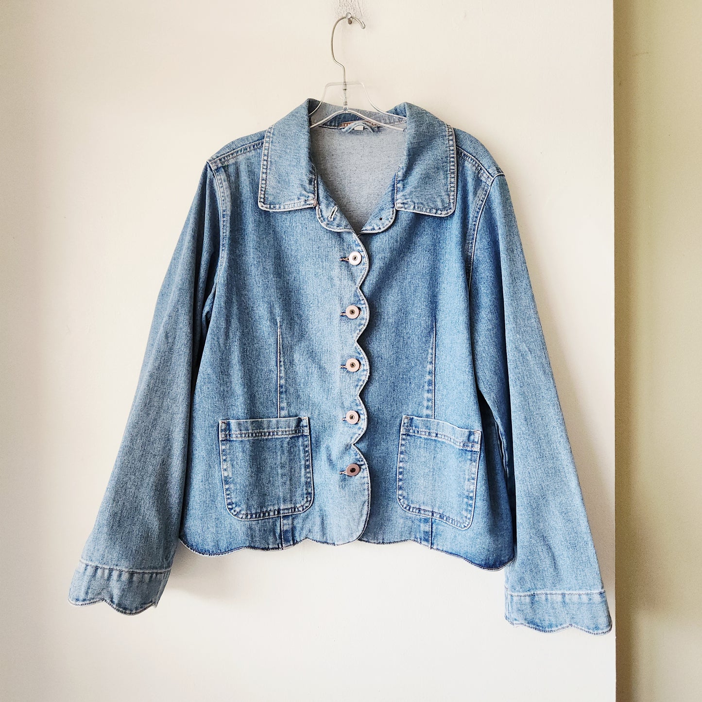 Isabella Bird 100% Cotton Denim Jacket with Scalloped Details - XL