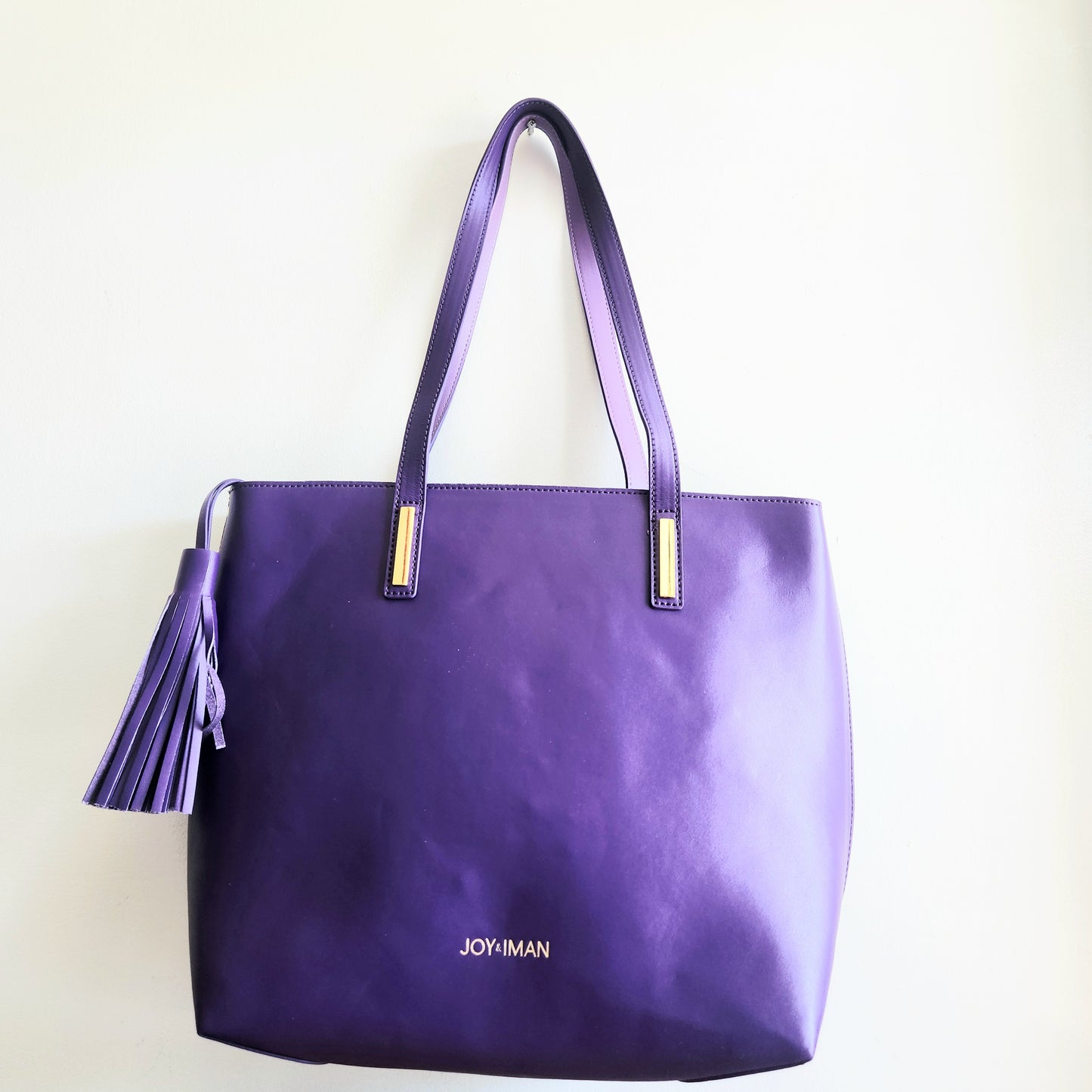 Joy & Iman Tassel Chic Purple Leather Tote  w Zip Handbag