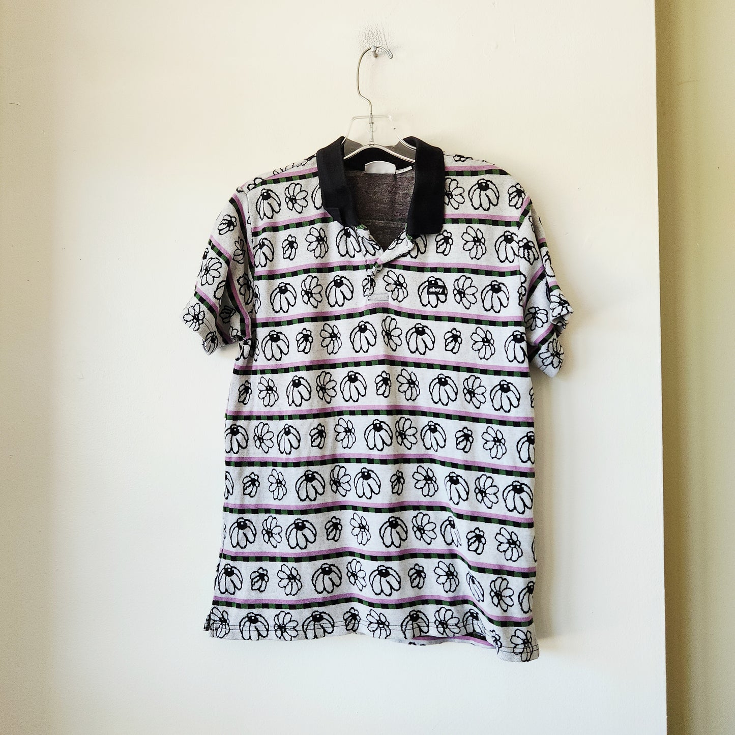 Obey 100% Cotton Pattern Polo Shirt - S