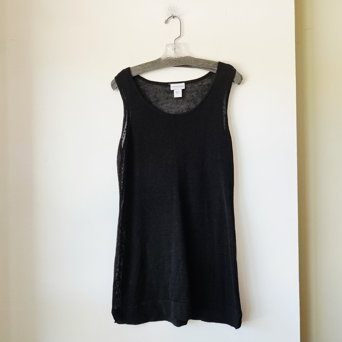Soft Surroundings 100% Linen Black Knit Long Length Tank - M