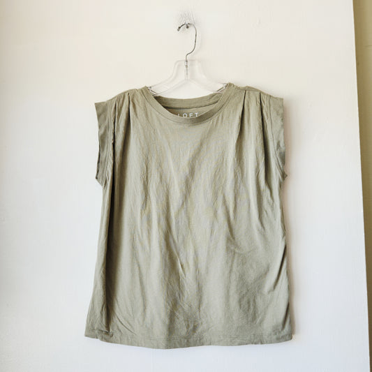 LOFT 100% Cotton Muscle Tee with Pleat Detail - XS