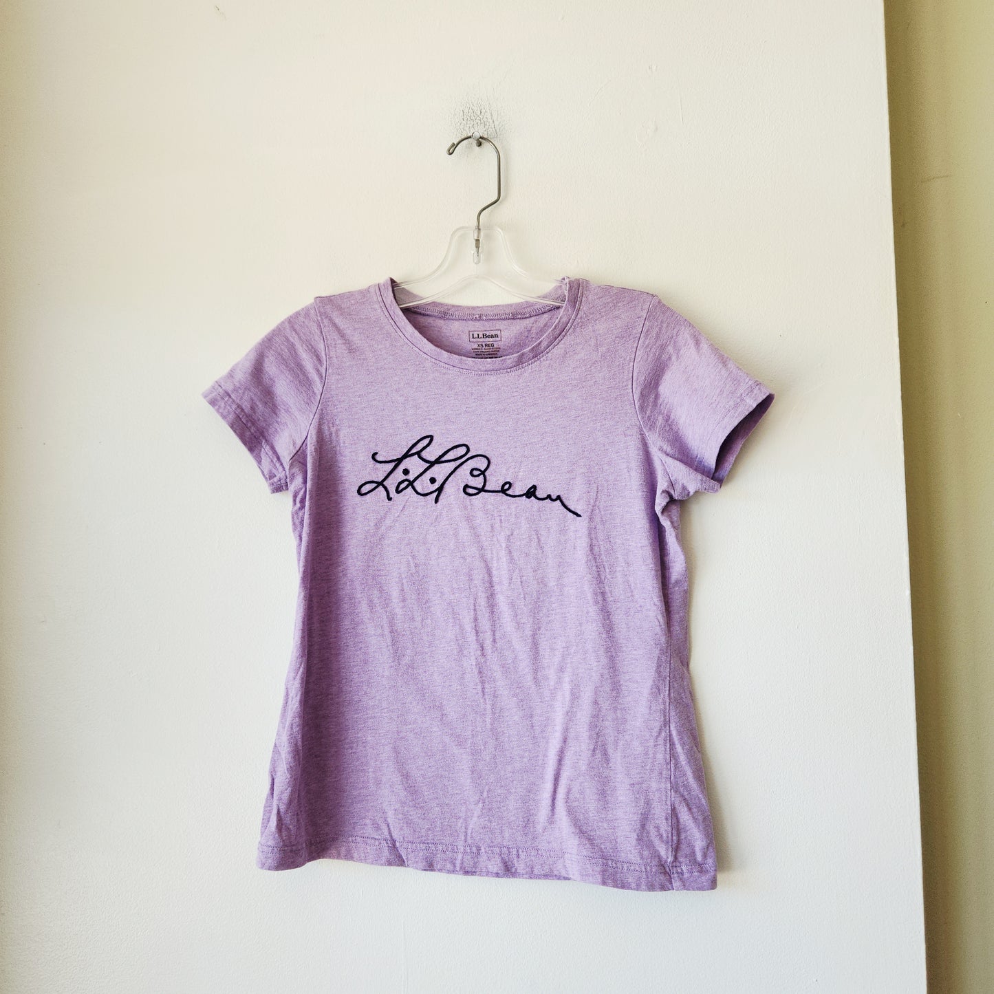 LL Bean Lavender 100% Organic Cotton Tee with Embroidered Logo - XS