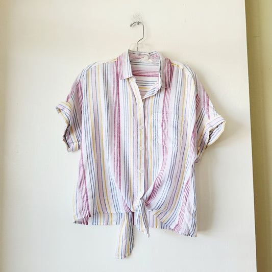 BeachLunchLounge Linen & Cotton Tie Front Top - XS