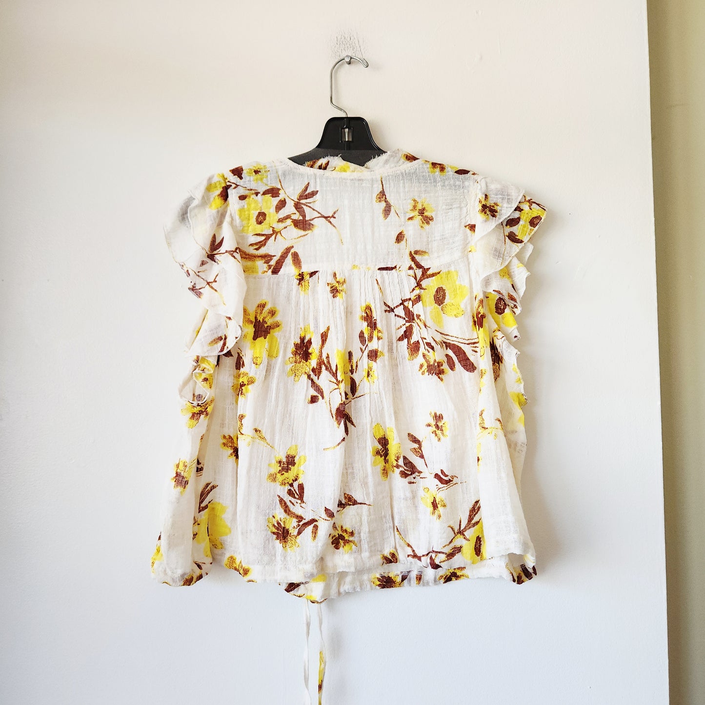 Free People Gauzy Top with Drawstring & Ruffles - S