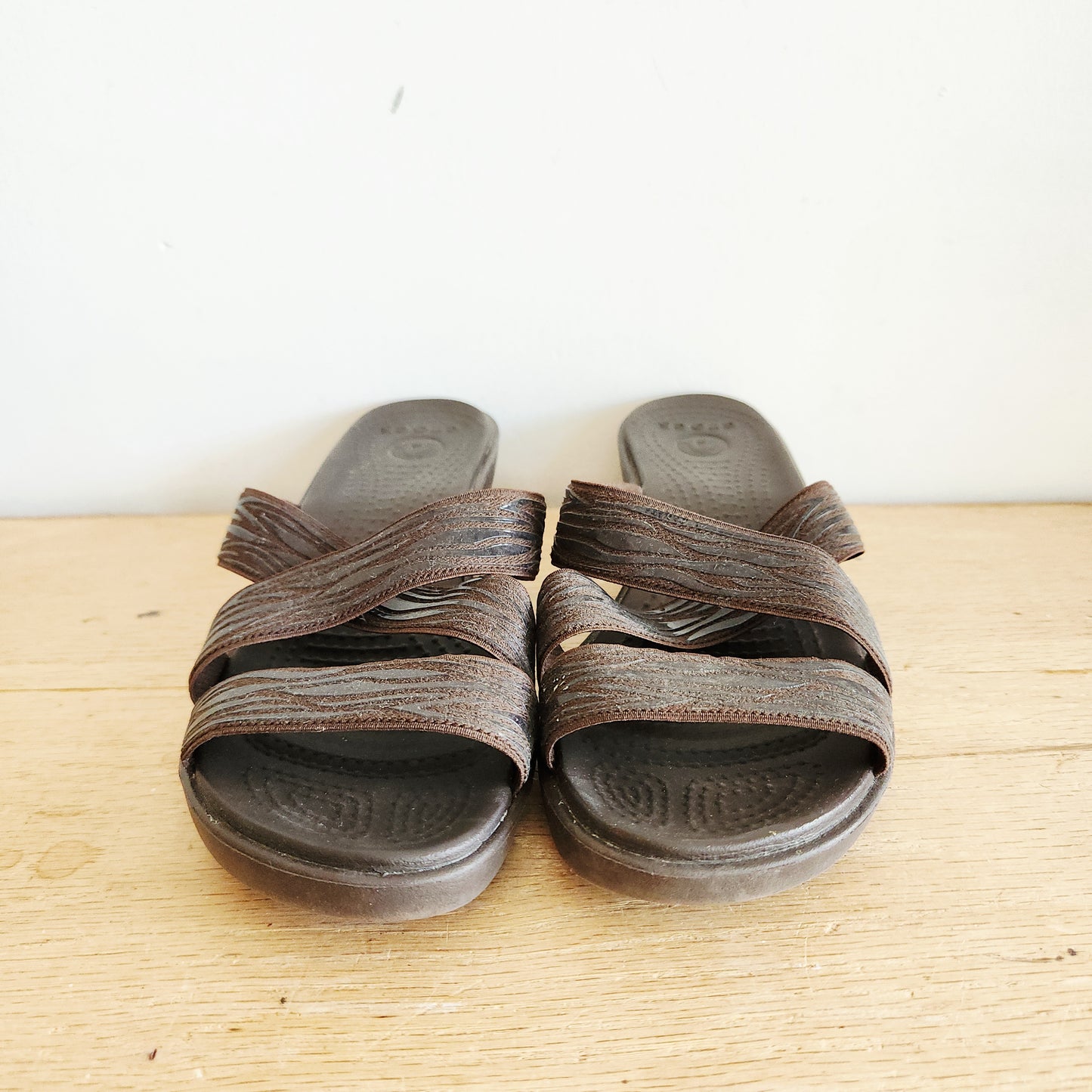 Crocs Wedge Slides with Animal Print Motif - size 6