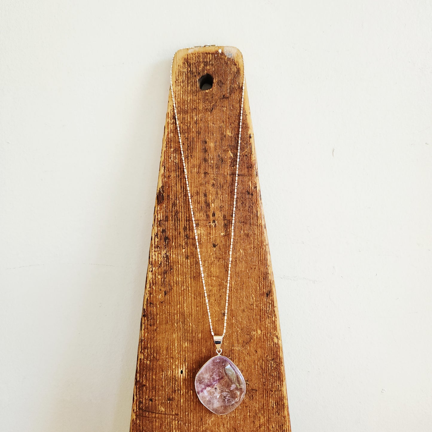 Sterling Silver Chain with Large Amethyst  Pendant