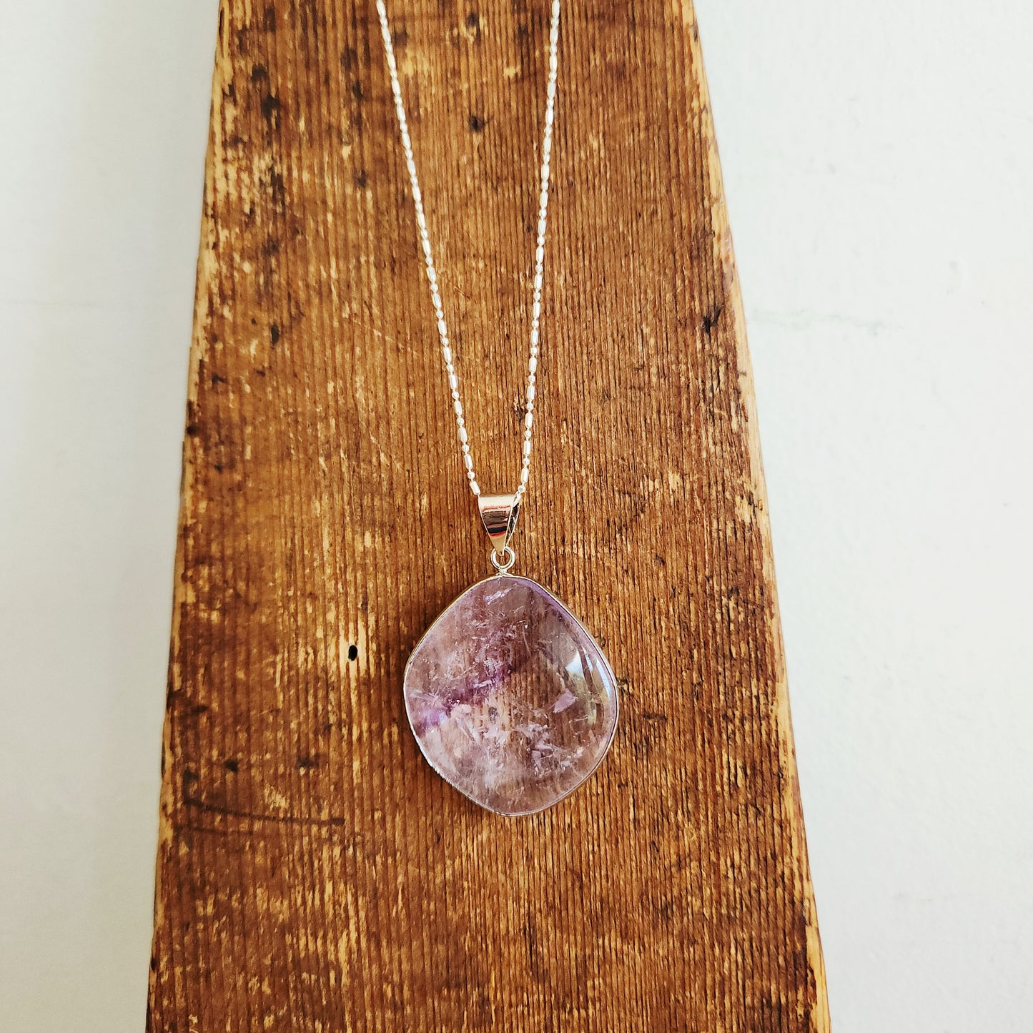 Sterling Silver Chain with Large Amethyst  Pendant