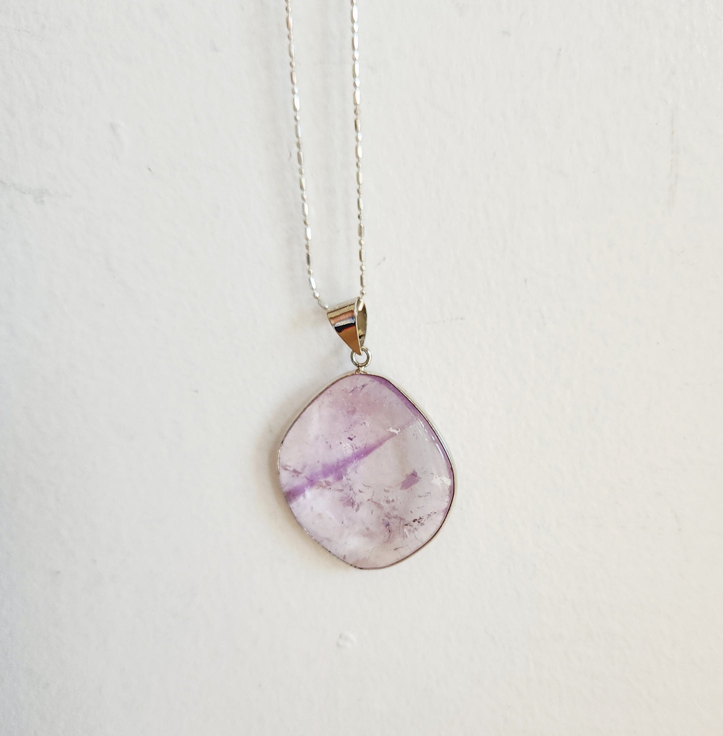 Sterling Silver Chain with Large Amethyst  Pendant