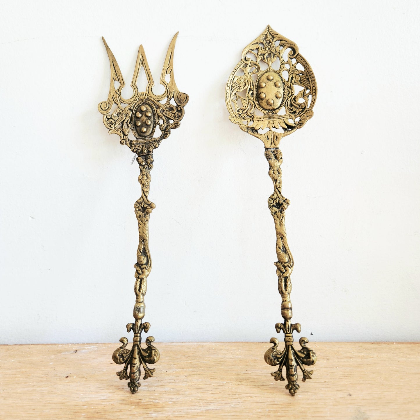 Bordini Italian Ornate Brass Serving Spoon and Fork Set