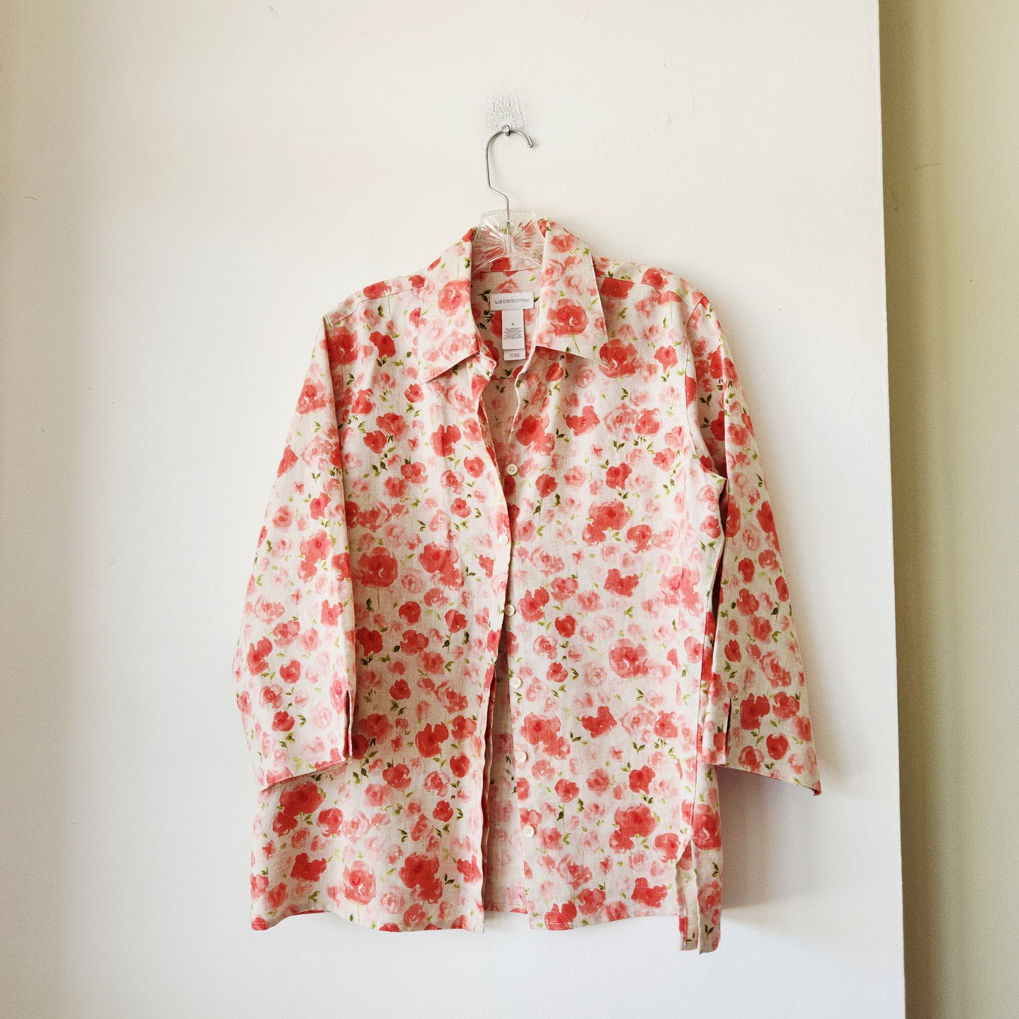 Liz Claiborne 100% Linen Floral Top - M