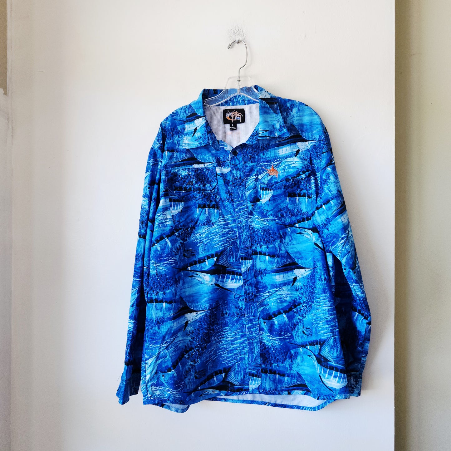 Guy Harvey Camo Blue Marlin Motif Shirt - L