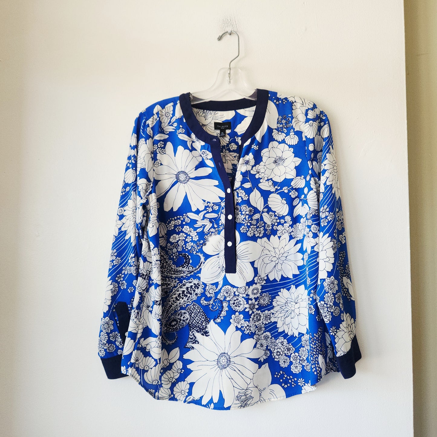 Talbots Pattern Pullover Top with Trim - Petite M - New
