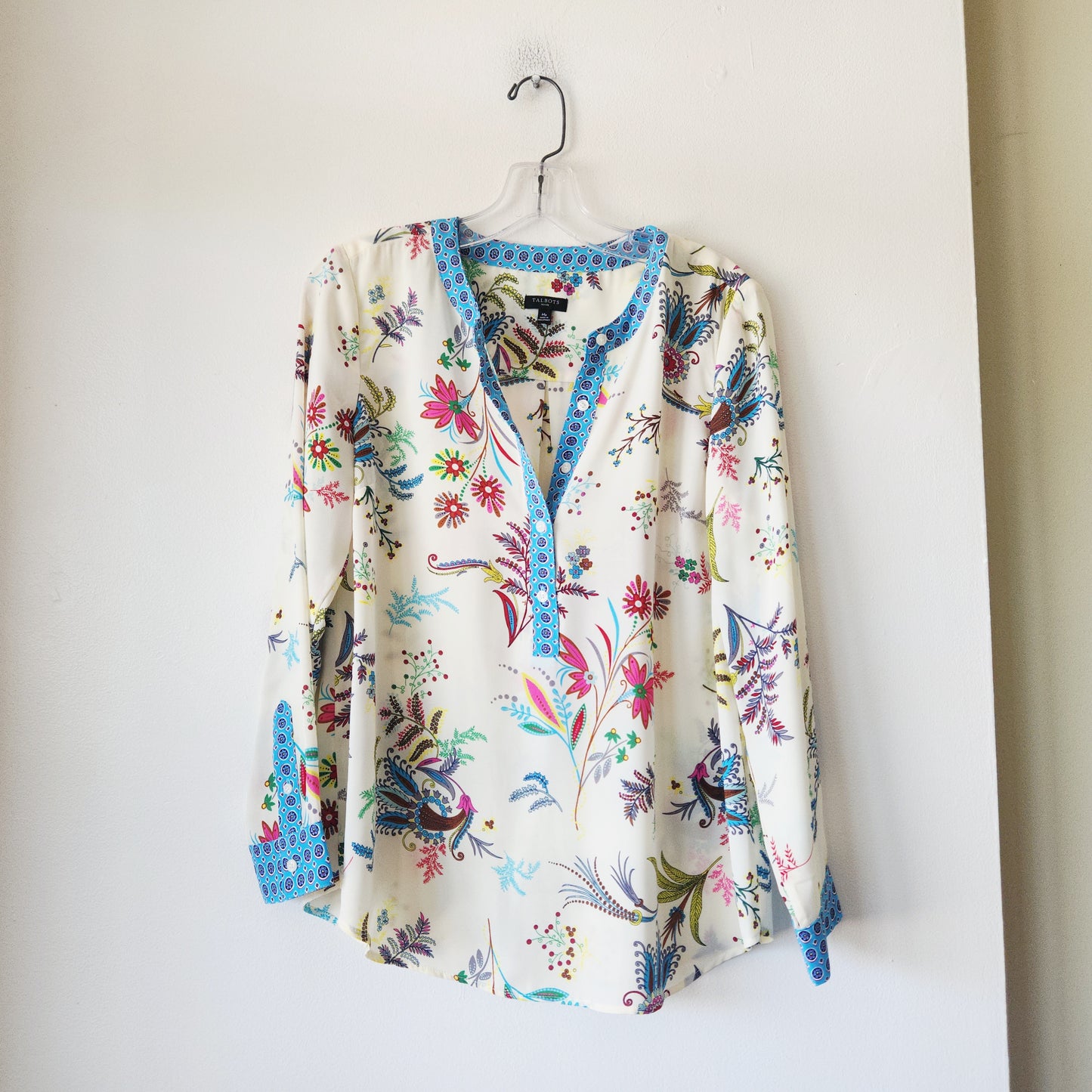 Talbots Pattern Pullover Top with Trim - M Petite