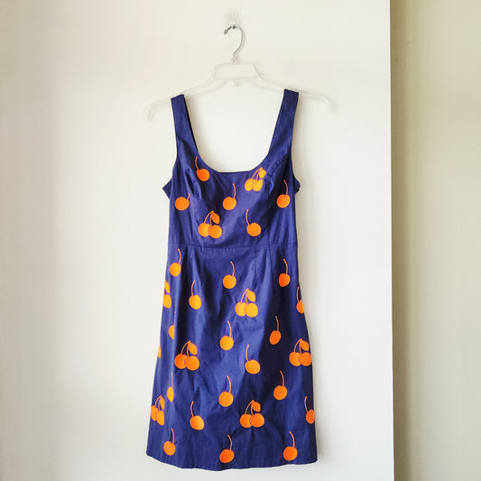 Leifnotes Navy Sundress with Cherry Embroidery & Bow Detail - size 4