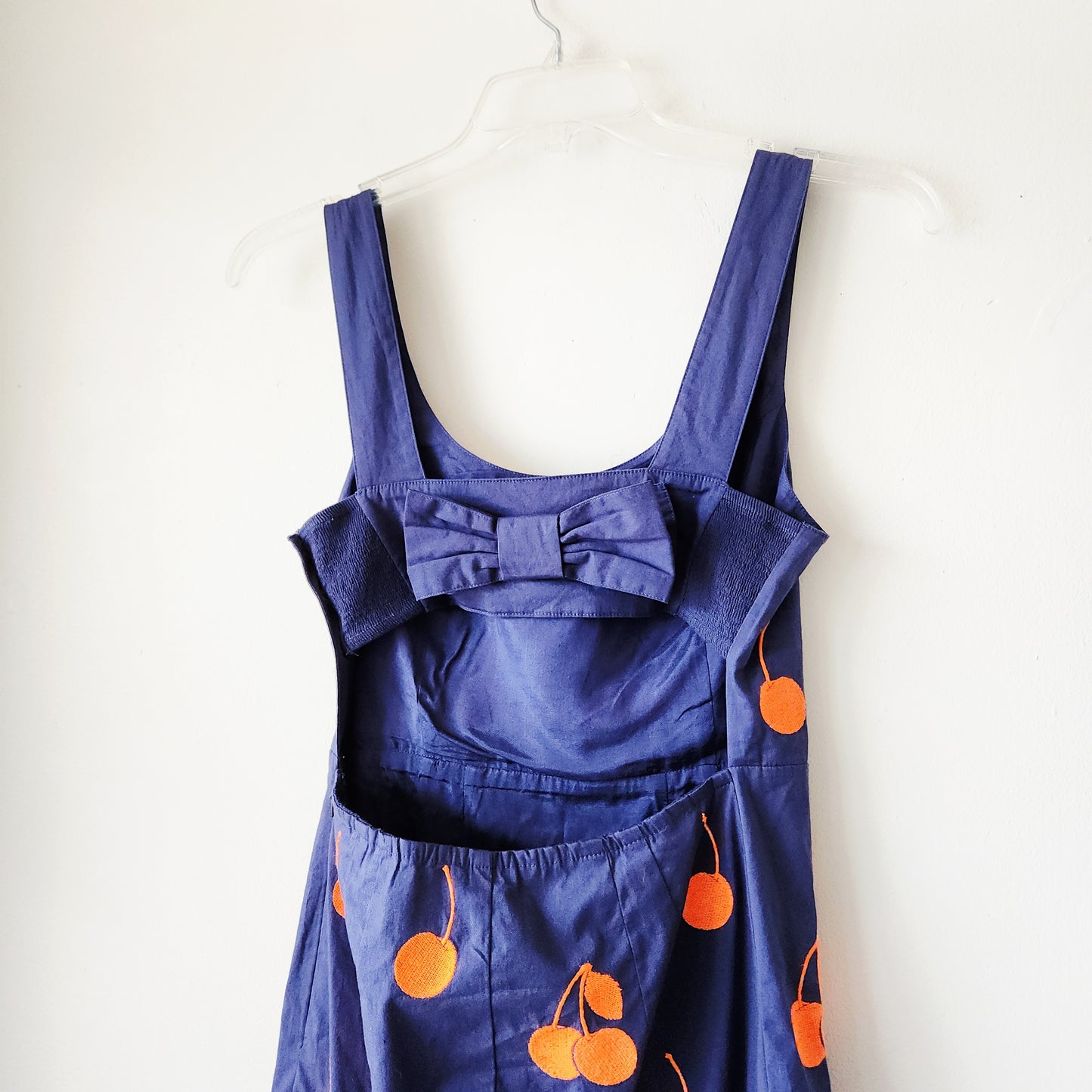 Leifnotes Navy Sundress with Cherry Embroidery & Bow Detail - size 4