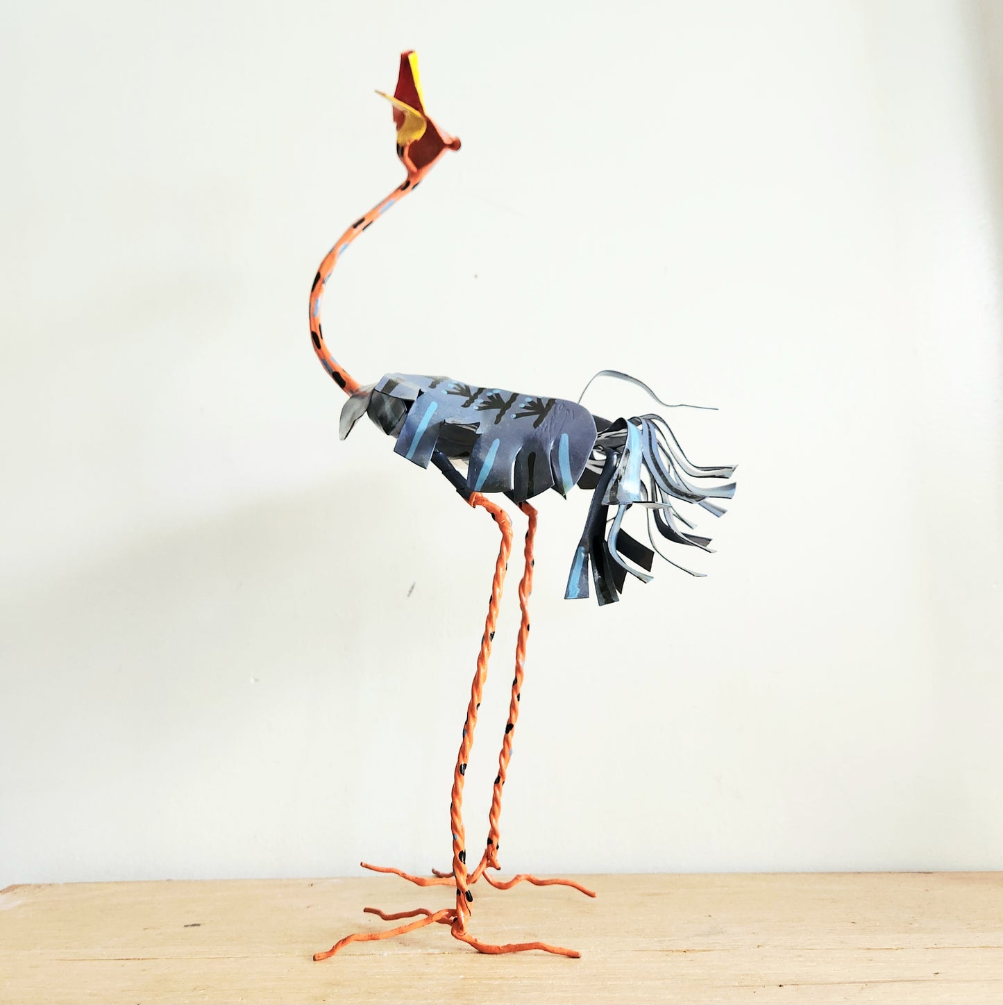 Handcrafted Tin Ostrich 17" Made in Zimbabwe