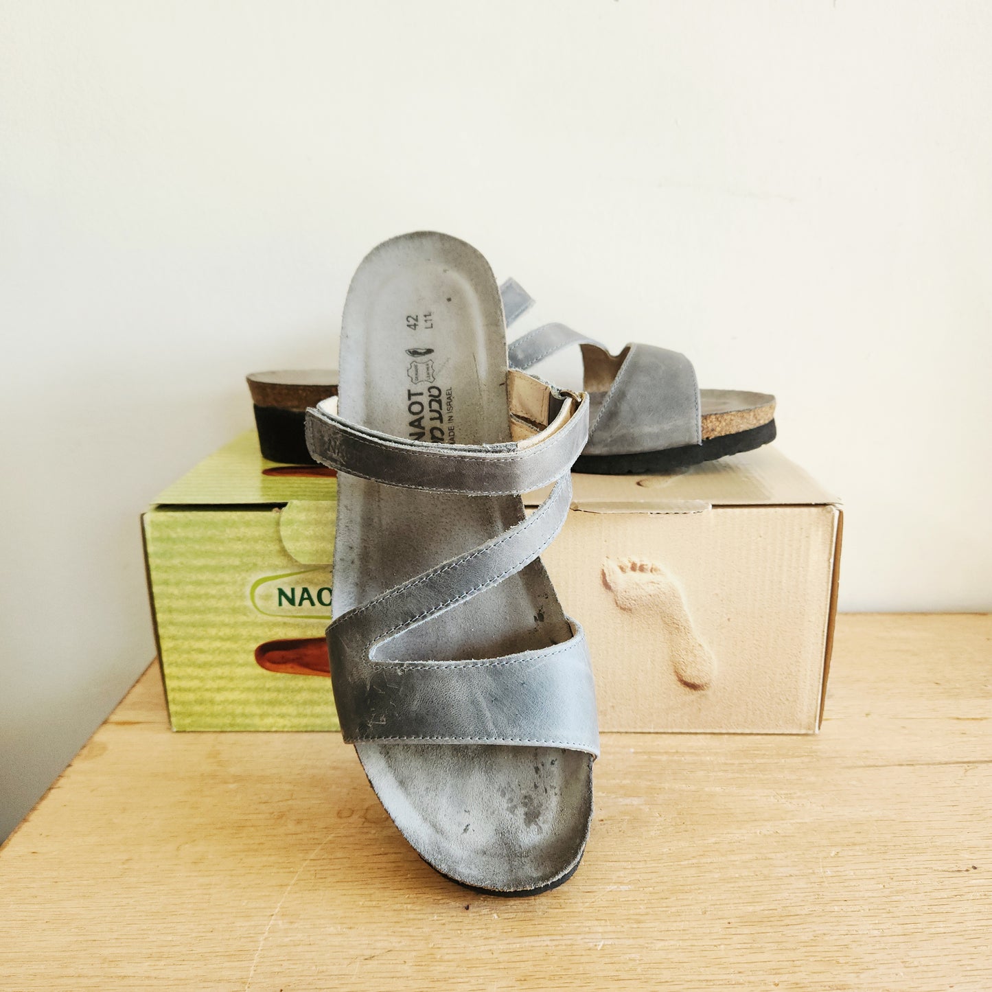 Naot Slate Leather Sandals - size 42