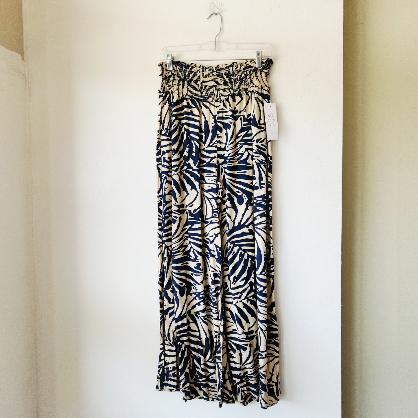 Patrons of Peace Pattern Wide Leg Pants with Smocked Waistband - L - New