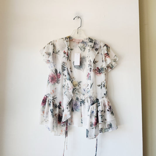 Philosophy Semisheer Floral Top with Tie - XS - New