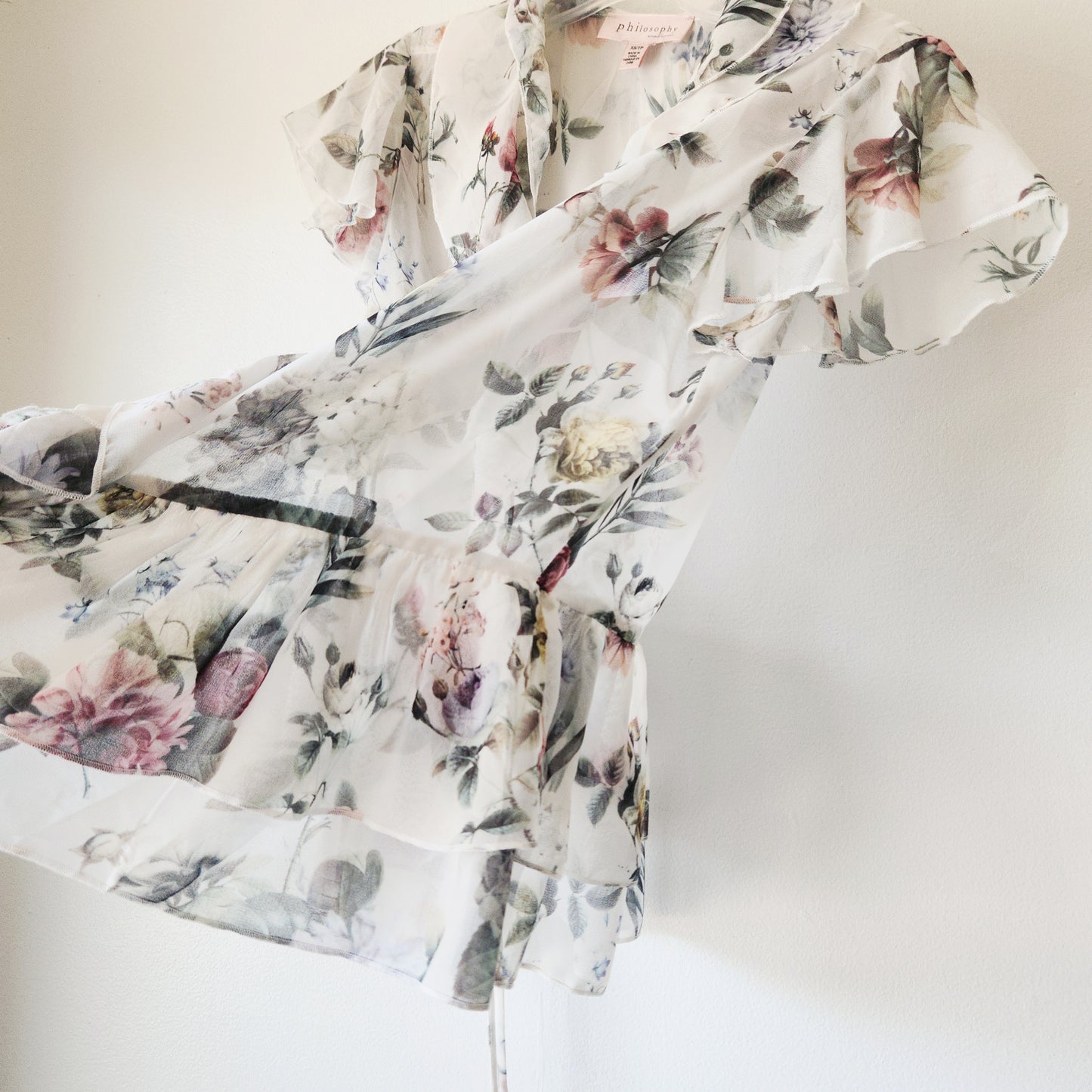 Philosophy Semisheer Floral Top with Tie - XS - New