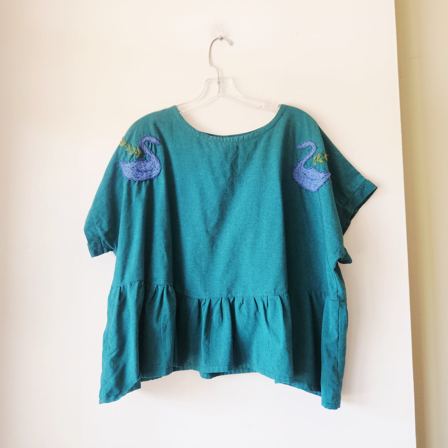 Sew Happy Embroidered Peplum Top - approx L