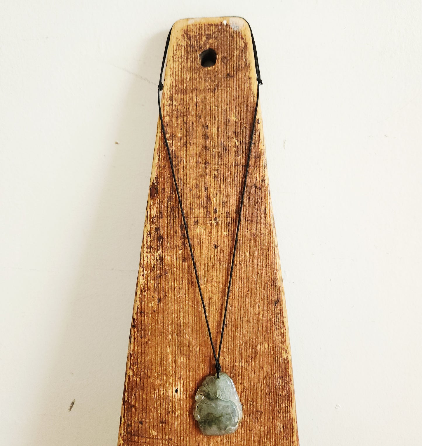 Carved Jade Necklace with Adjustable Cord