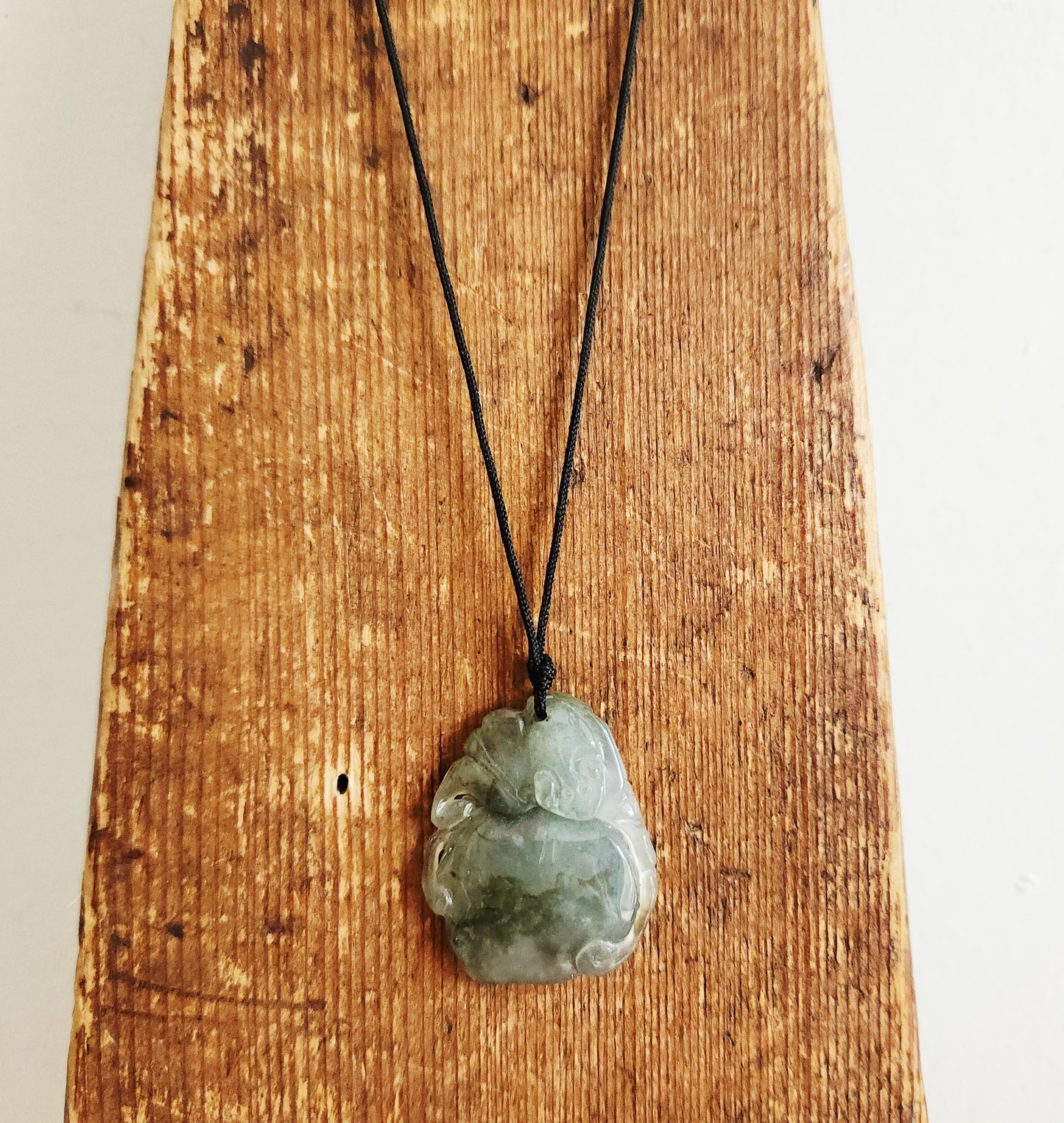 Carved Jade Necklace with Adjustable Cord
