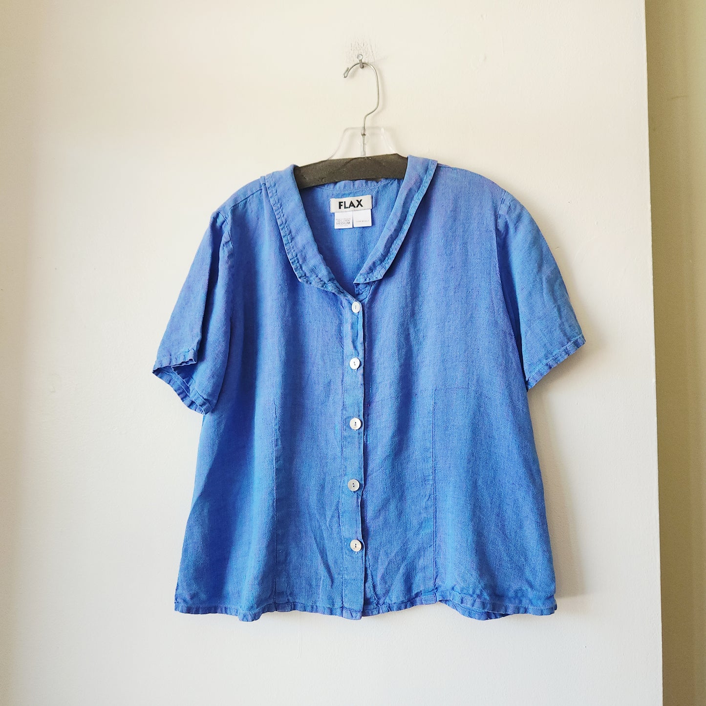 Flax 100% Linen Boxy Fit Top with Collar - M