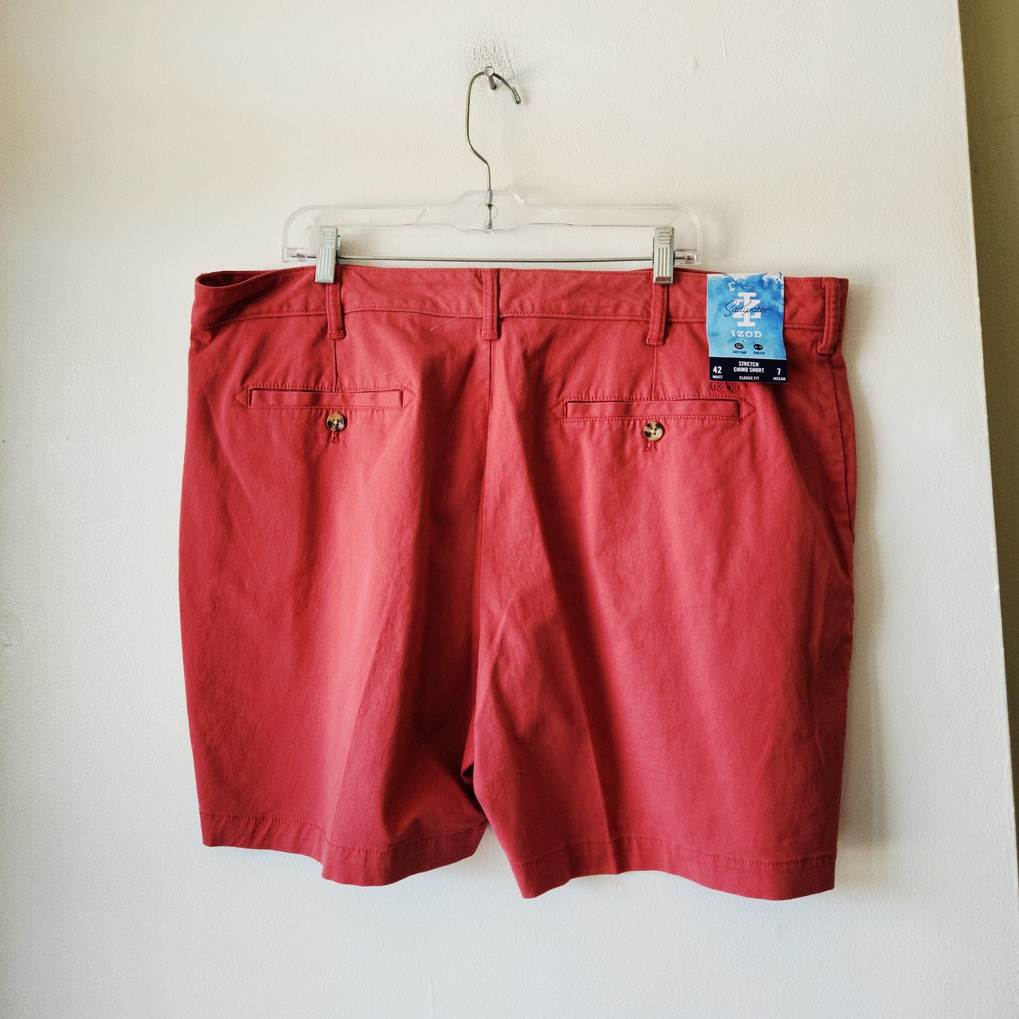 Izod Stretch Chino Shorts - 42" Waist 7" Inseam - New