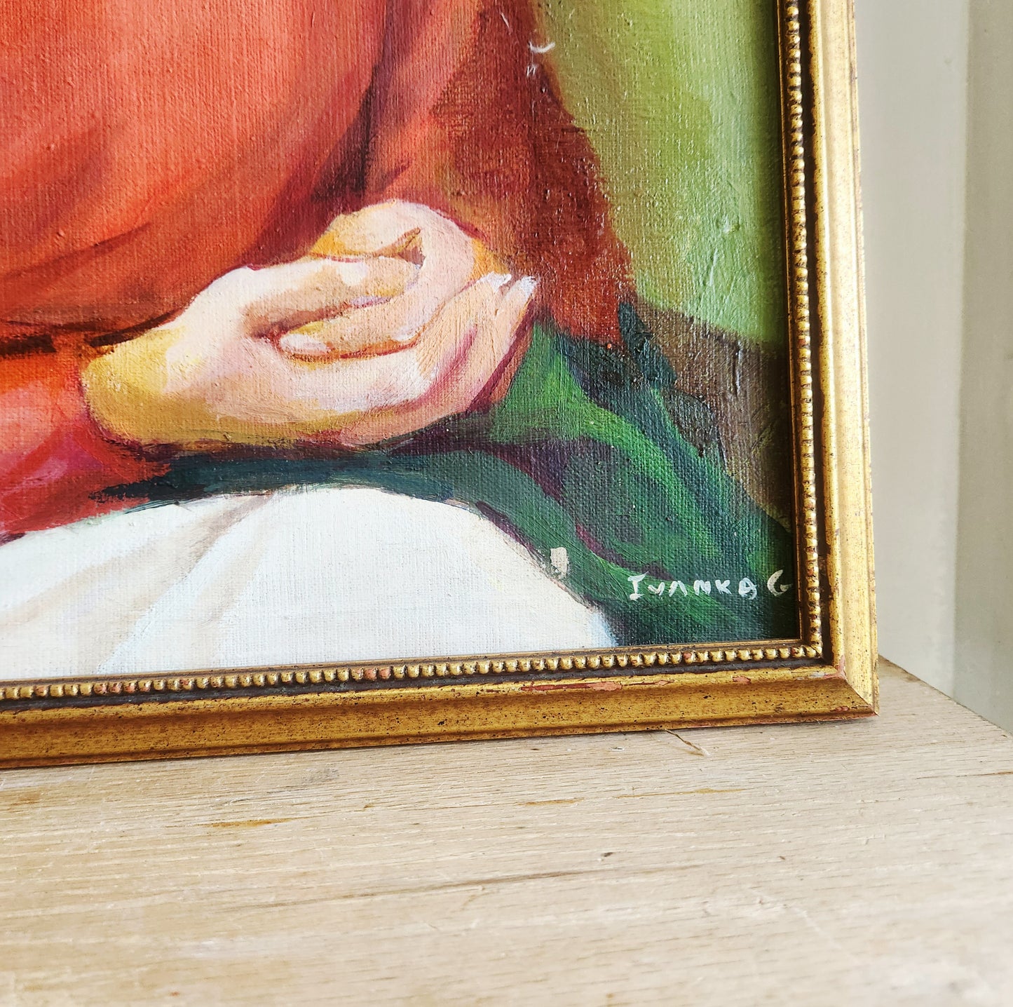 Wood Framed Oil Painting 21" x 25" Signed Ivanka G.