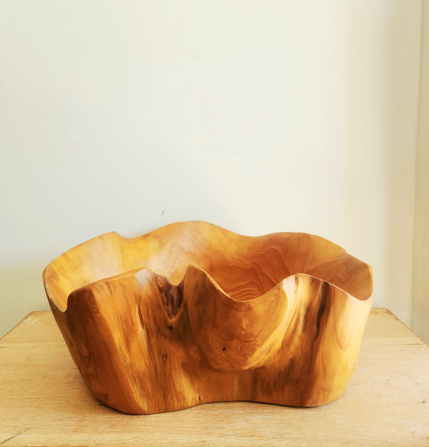 Vintage CON2 Carved Wooden Bowl Burl Wood 7"H 12"W