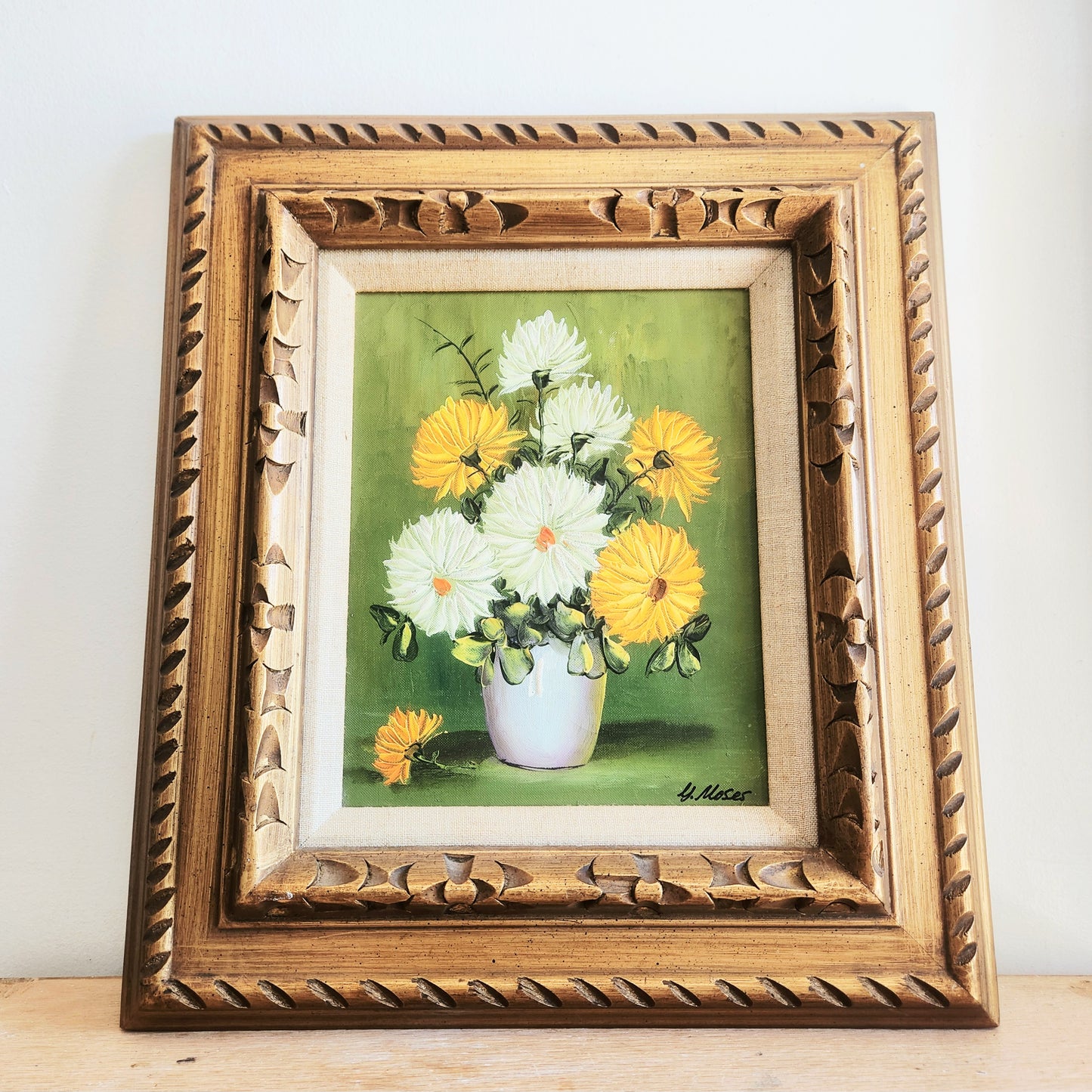 Vintage Floral  Oil Painting Floral Signed G. Moses