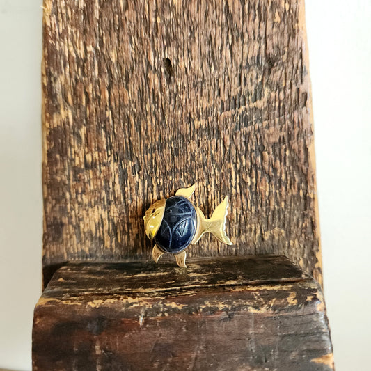 Vintage 12K Gold Fill & Etched Stone Fish Pin