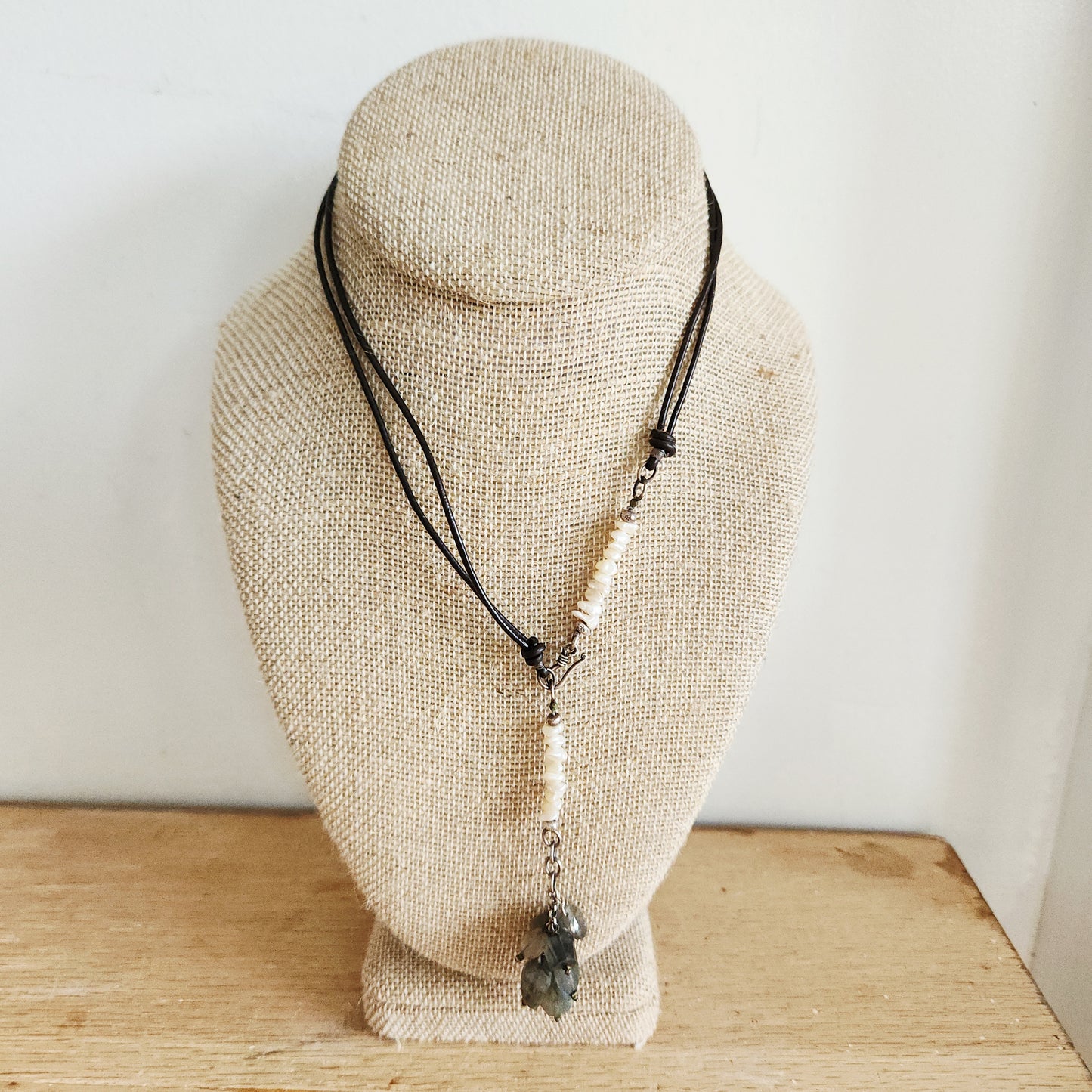 Asymmetrical Motif Mixed Materials Necklace
