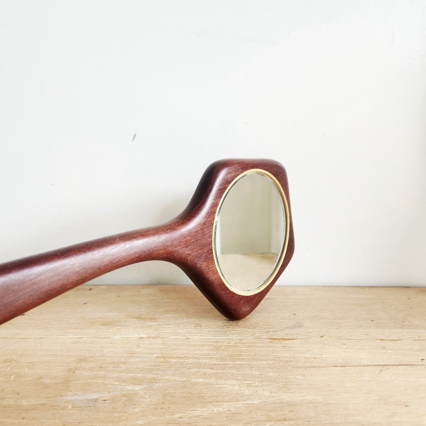 Handcrafted Wooden Hand Mirror with Scenic Inlay