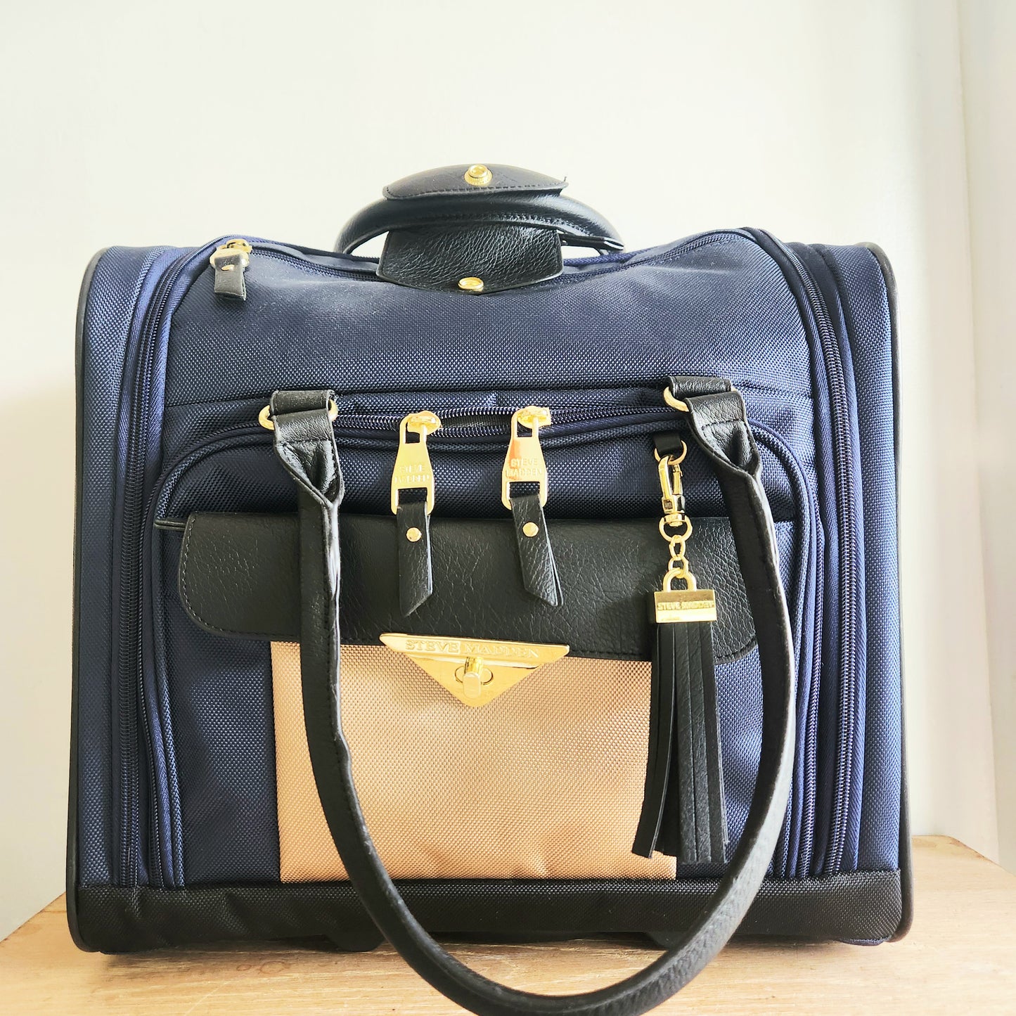 Steve Madden Navy Blue Lightweight Under Seat Carry on 15" Rolling Bag