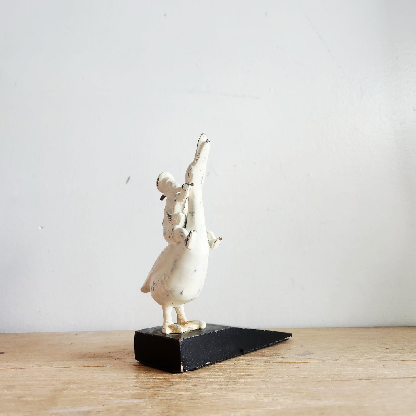 Vintage Chef Riding a Goose with a Fork Metal Wood Doorstop