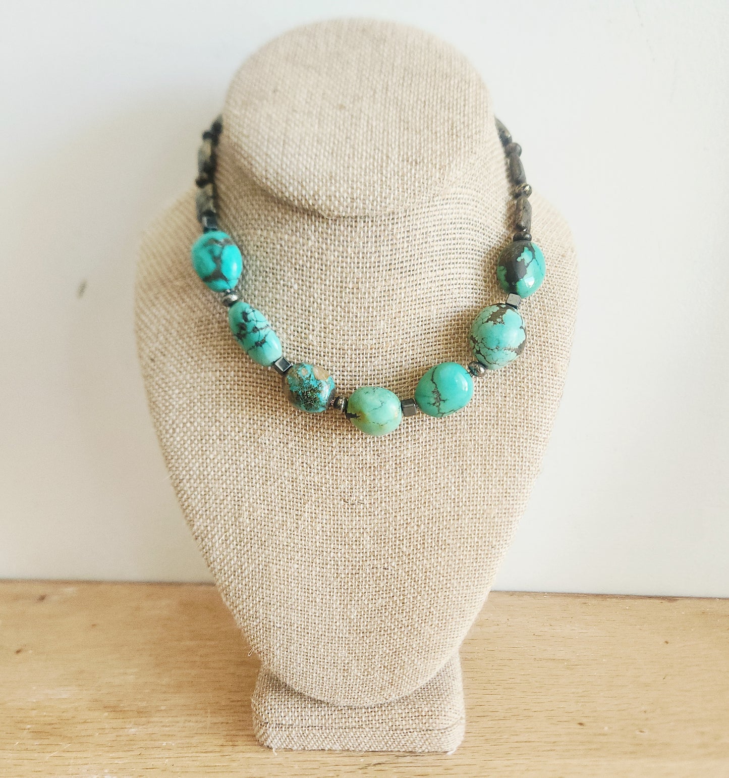 Turquoise Bead Necklace with Sterling Silver Clasp