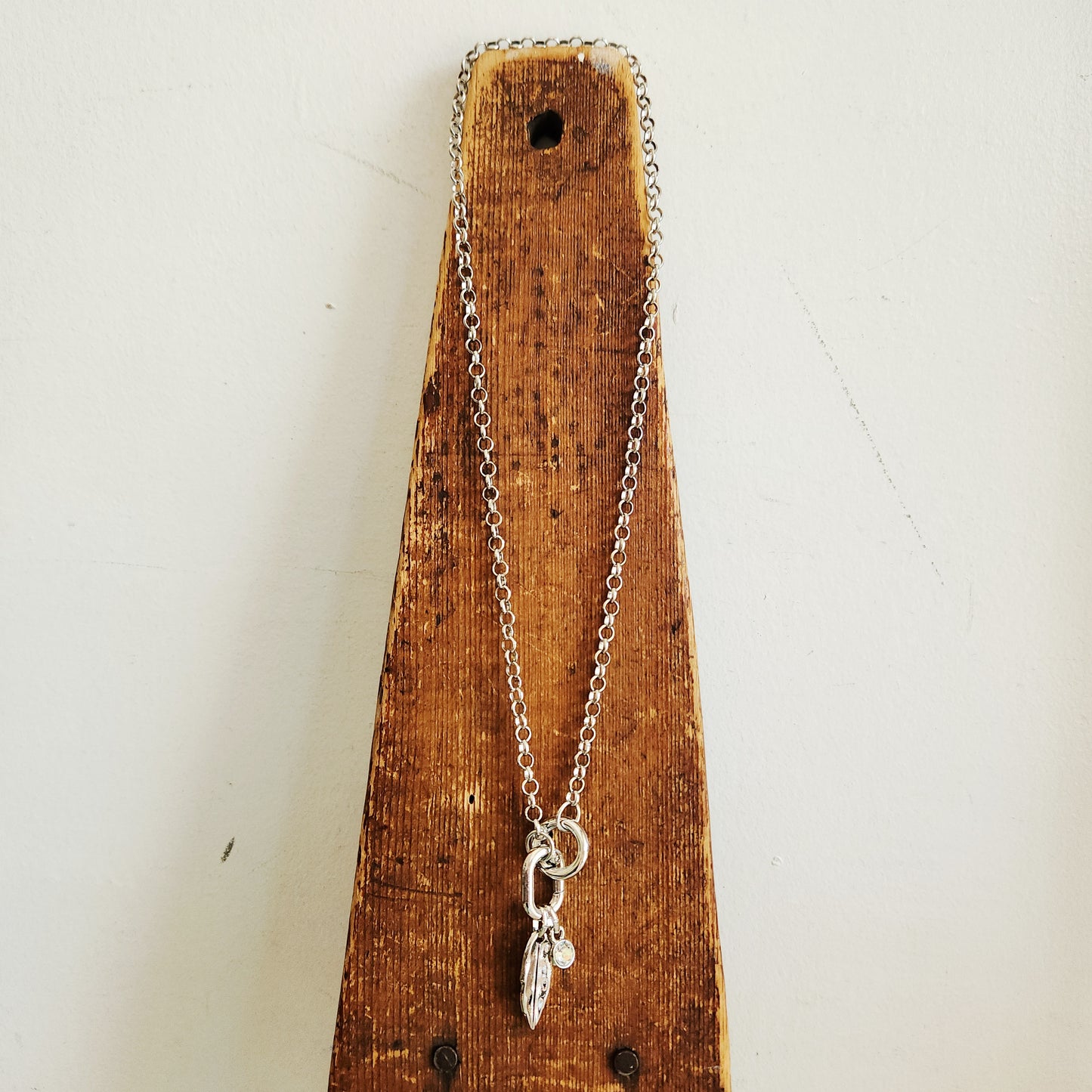 Silvertone Chain Necklace with Feather Charm