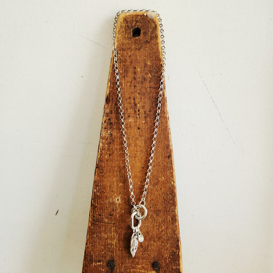 Silvertone Chain Necklace with Feather Charm