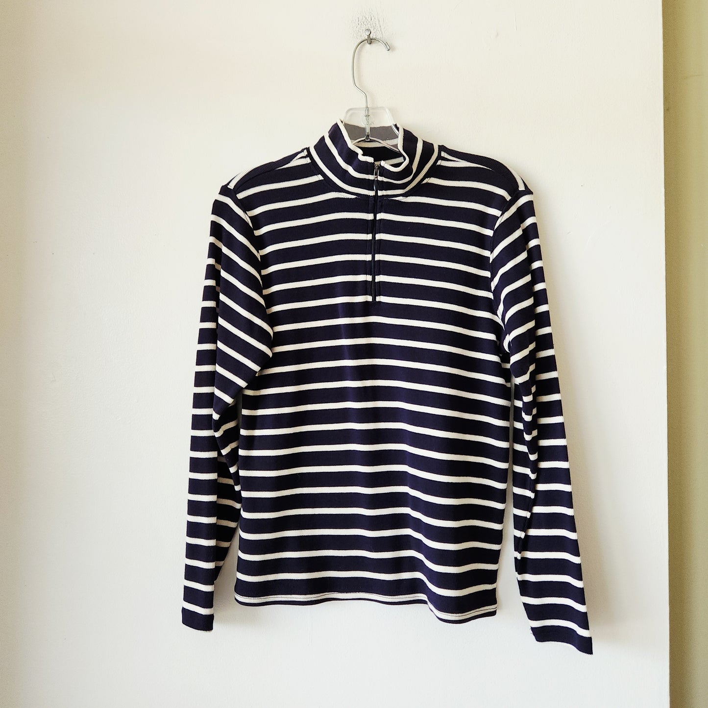 LL Bean 100% Cotton Nautical Stripe Quarter Zip Top - M Petite