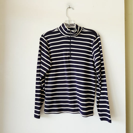 LL Bean 100% Cotton Nautical Stripe Quarter Zip Top - M Petite