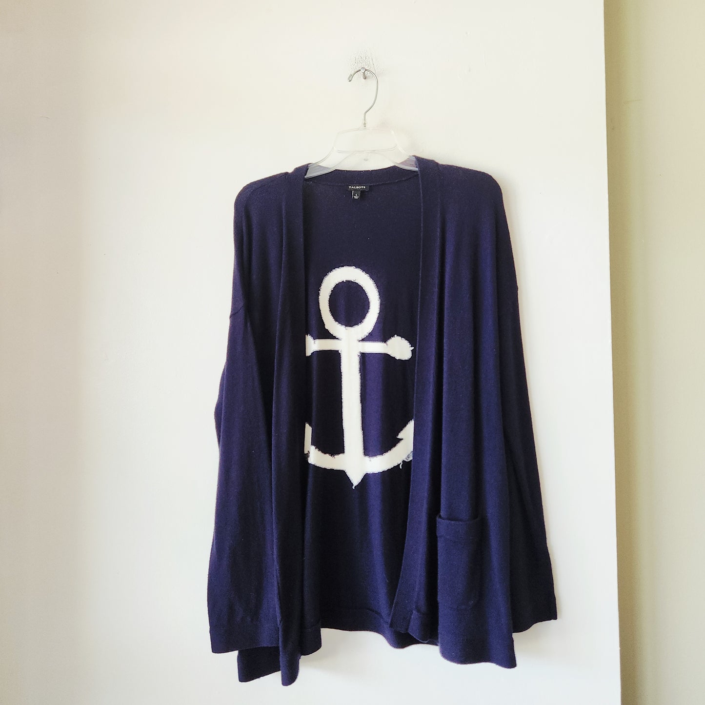 Talbots Navy Open Cardigan with Anchor - L