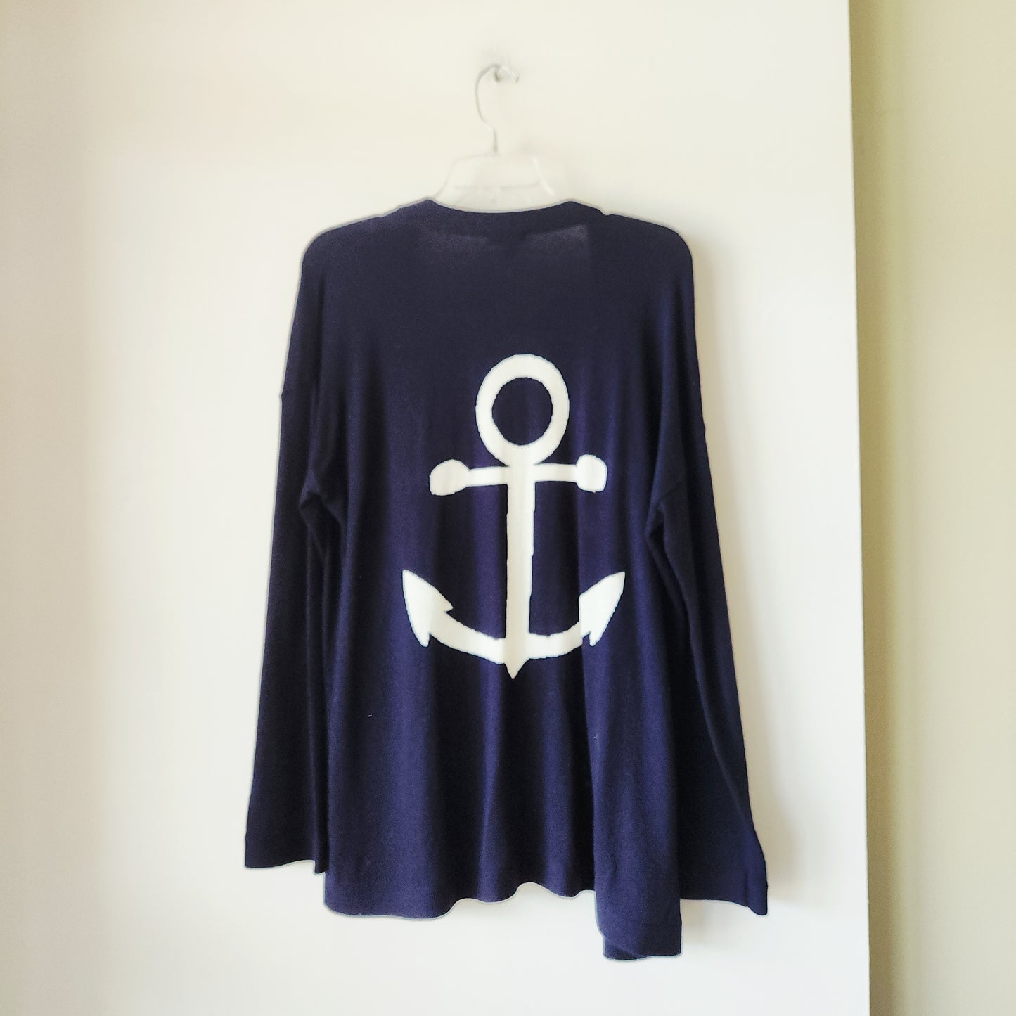 Talbots Navy Open Cardigan with Anchor - L