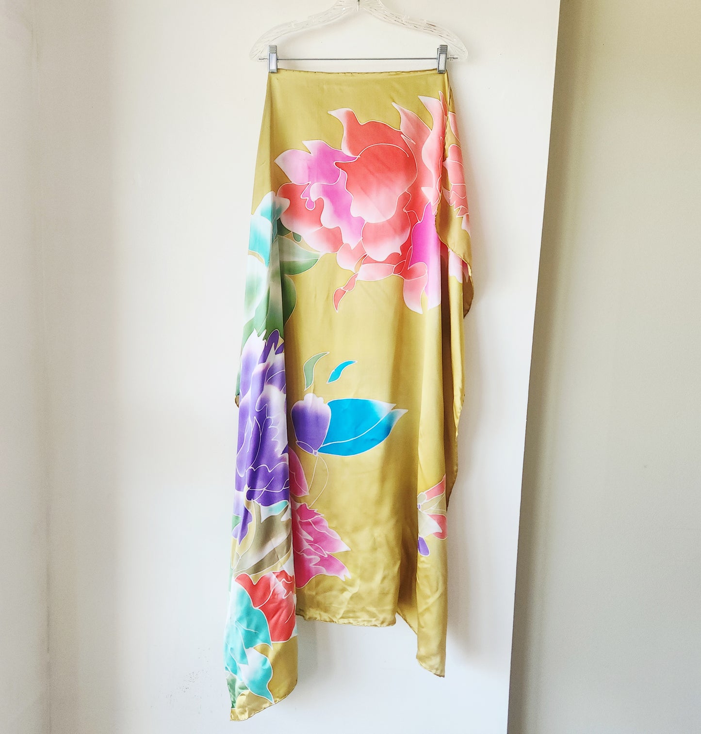 Oversized Rolled Edge Scarf with Flowers