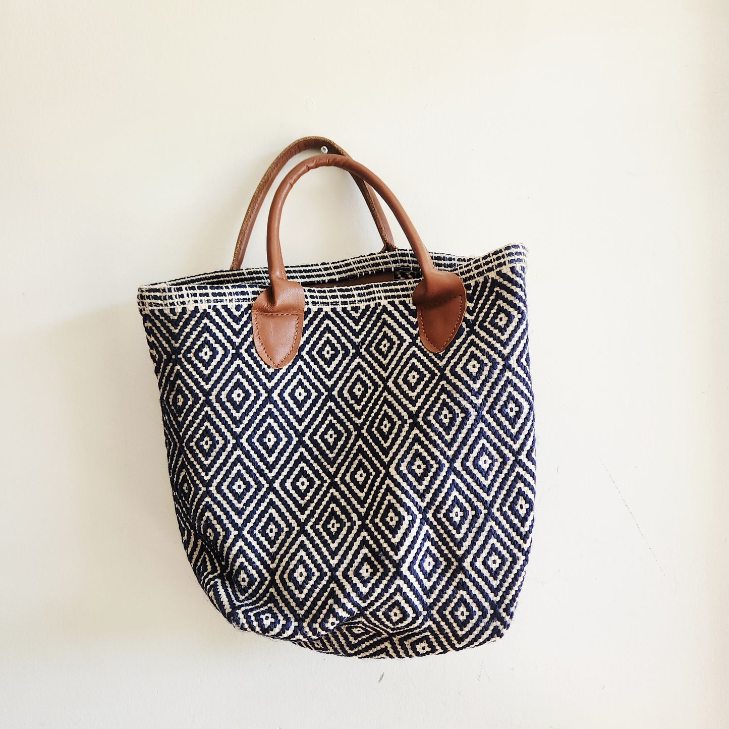 Annie Selke's Fresh American Woven Small Tote with Leather Handles