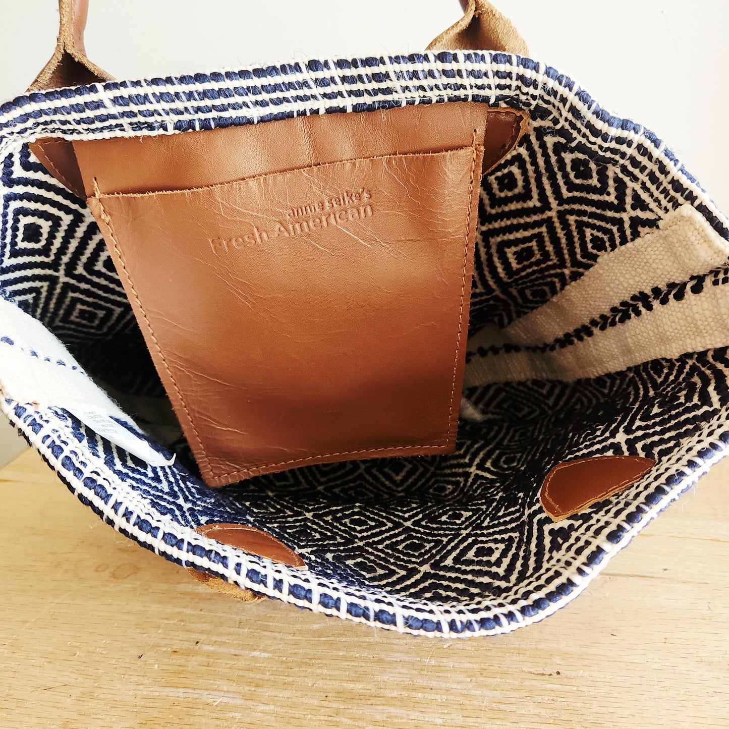 Annie Selke's Fresh American Woven Small Tote with Leather Handles